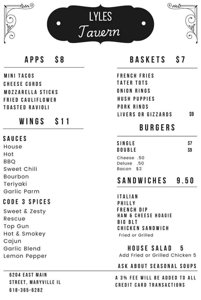 Lyle's Tavern - Maryville, IL - menu